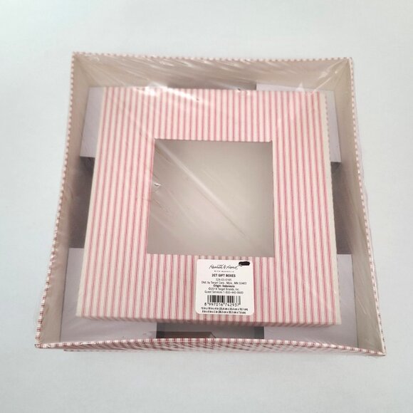 Hearth & Hand Magnolia Gift Boxes with Window 2 Pc Set Red White Striped NEW - Picture 2 of 7
